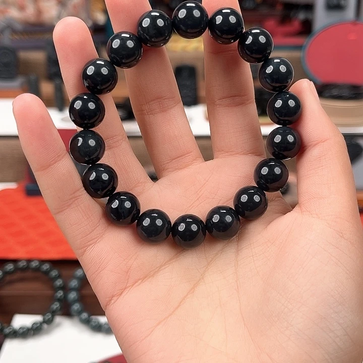 和田玉未镶嵌手串卡12圆珠手串90墨