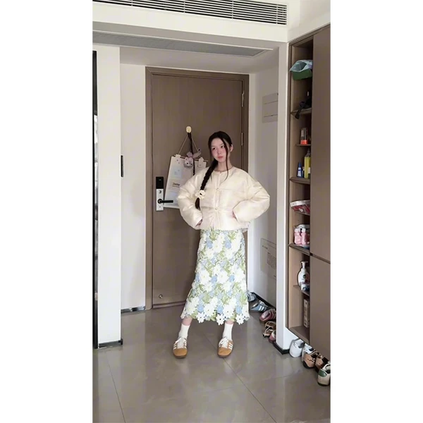 国风超好看甜美棉服女短款2025冬季新款韩版加厚减龄外套裙子套装