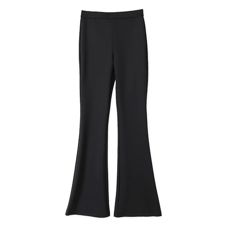 气质时尚女士春夏黑色修身微喇叭高腰显瘦微喇裤15195