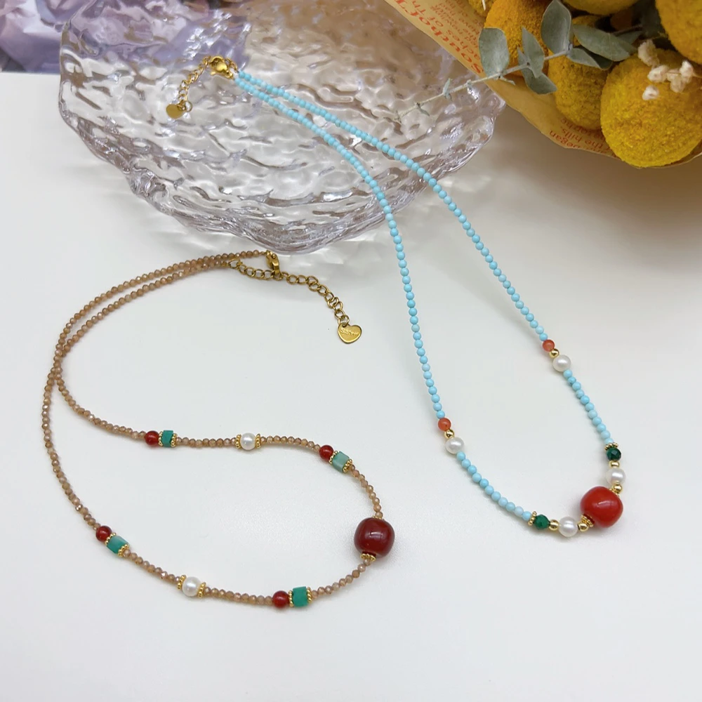 铜合金仿珍珠项链 04107 HOA 串珠项链一条，两款，长41+5cm左右