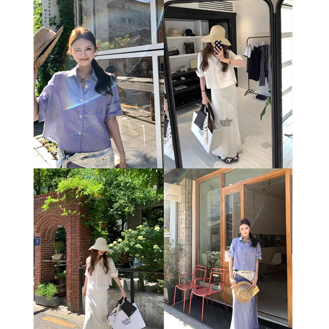 衬衫短袖上衣+韩系休闲半身裙鱼尾裙女夏Z 9055#