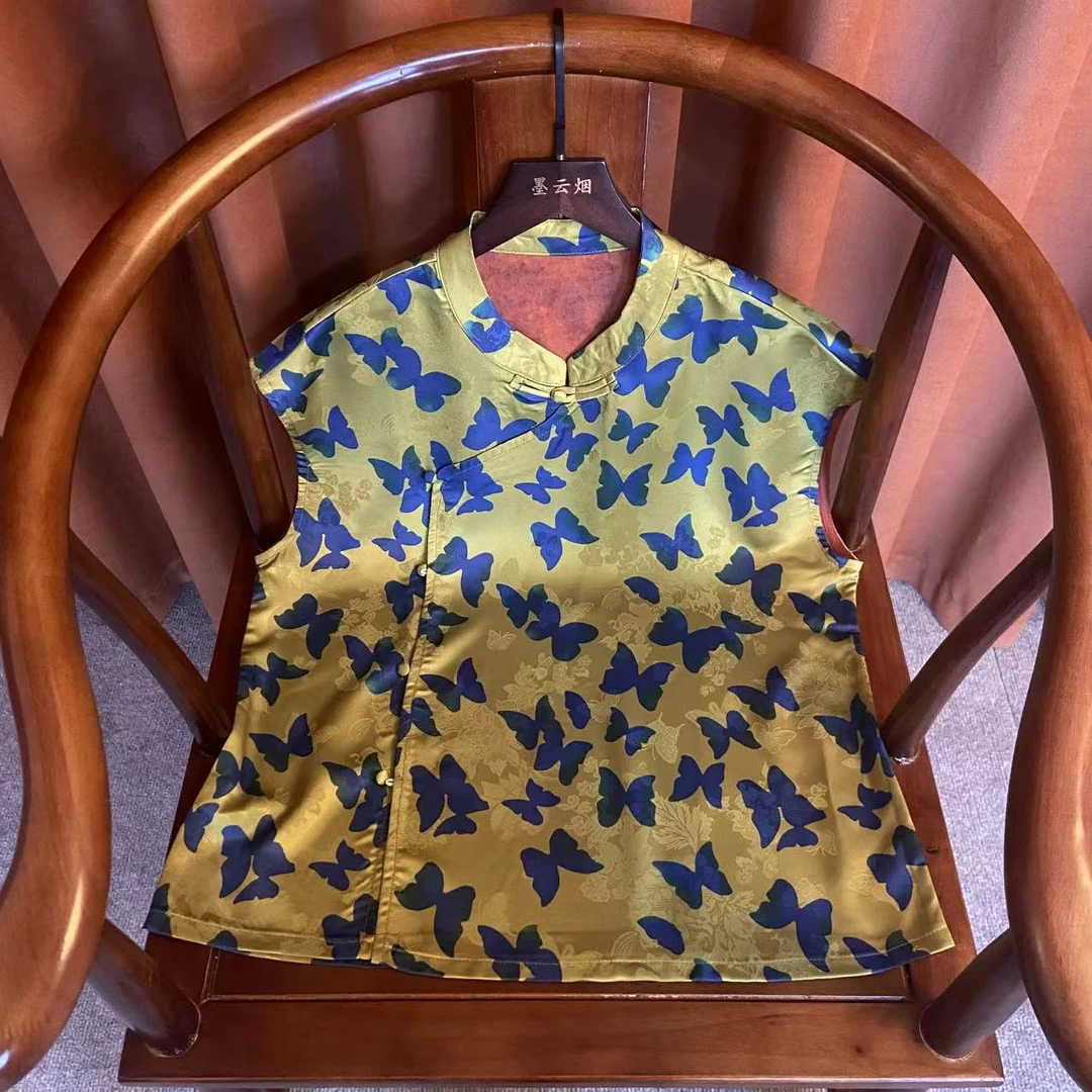 【扑夏】时尚新中式立领女装夏季短袖设计感上衣中长款女士