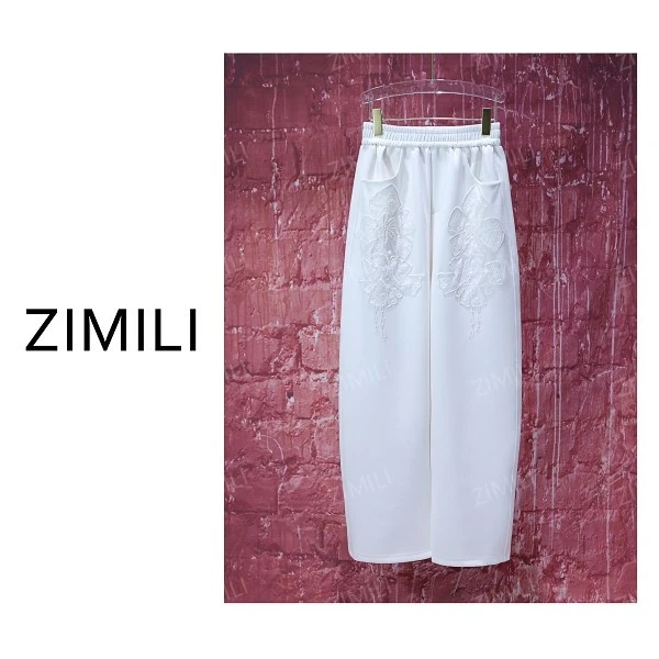 【亮哥女装】2025秋冬新品象牙白钉珠时尚休闲镰刀阔腿裤8979-P1