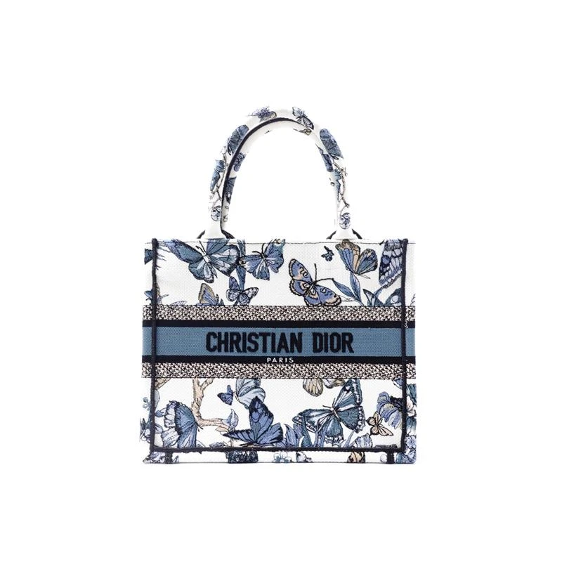 95新 DIOR/迪奥 白蓝拼色 蝴蝶刺绣 帆布托特包/H_ZY0000391691