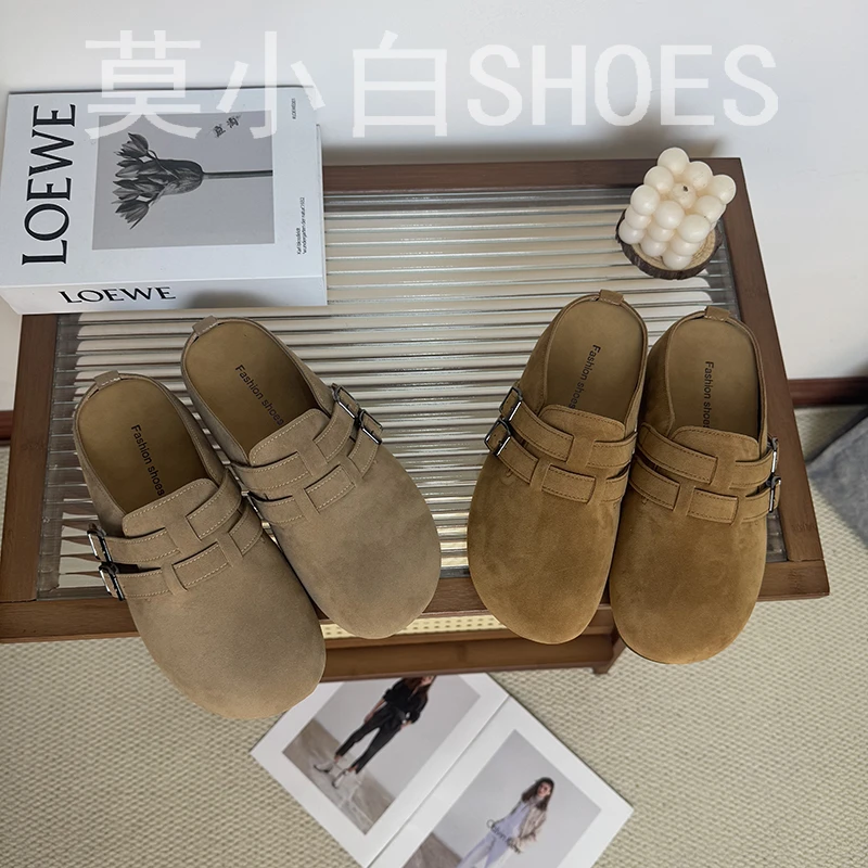 【莫小白】厚底内增高勃肯鞋半拖女外穿百搭半包头懒人半托单鞋