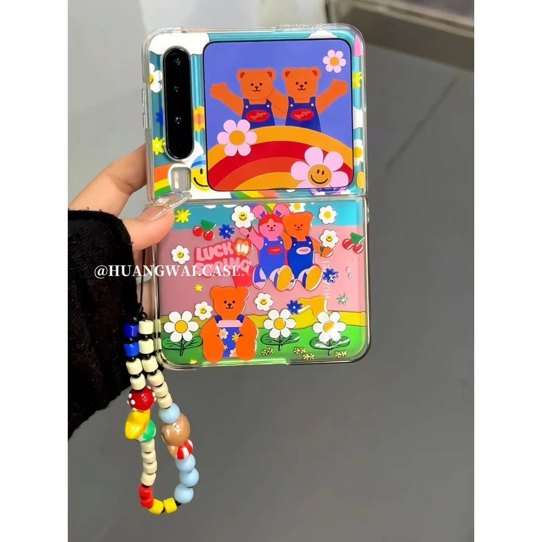 可爱彩虹花朵小熊链条华为PuraX折叠屏pocket2手机壳小米mixflip2