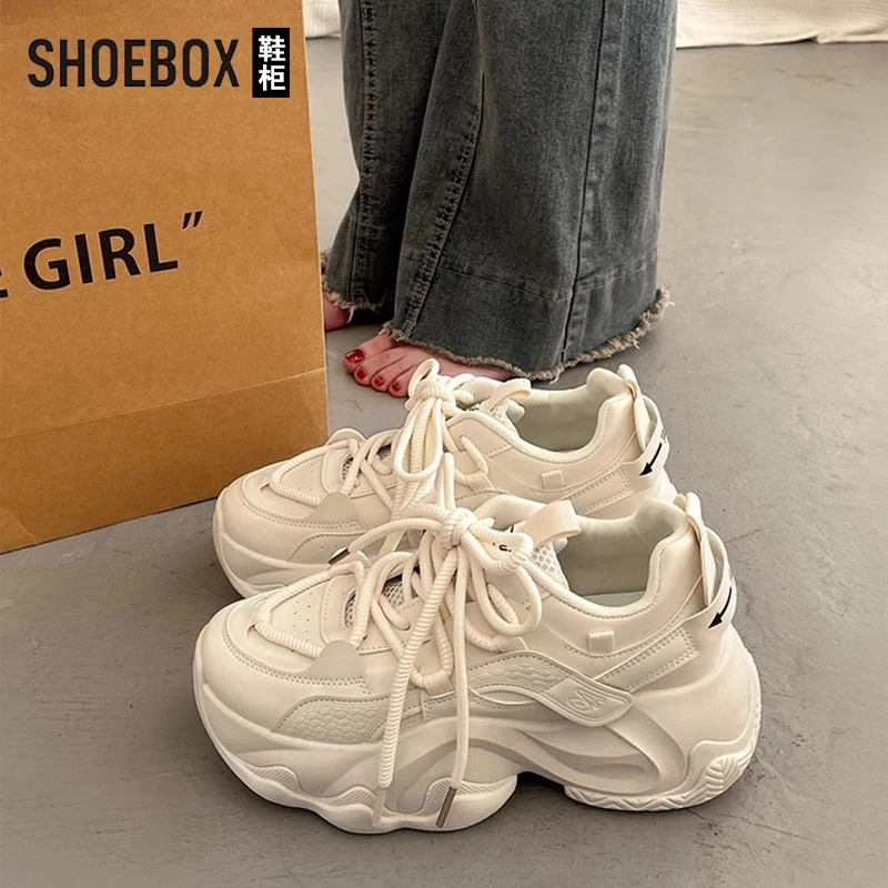 SHOEBOX鞋柜厚底老爹鞋女2025春季爆款增高软底百搭休闲运动鞋