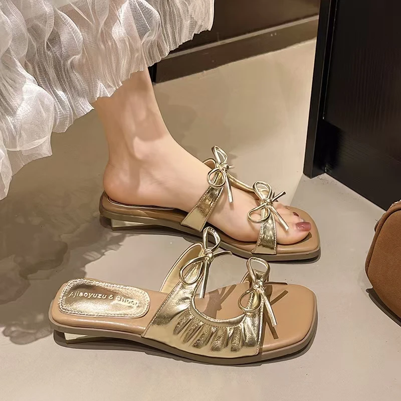 【仙女蝴蝶】拖鞋女夏外穿2025新款绝美时尚双蝴蝶结低跟凉拖鞋