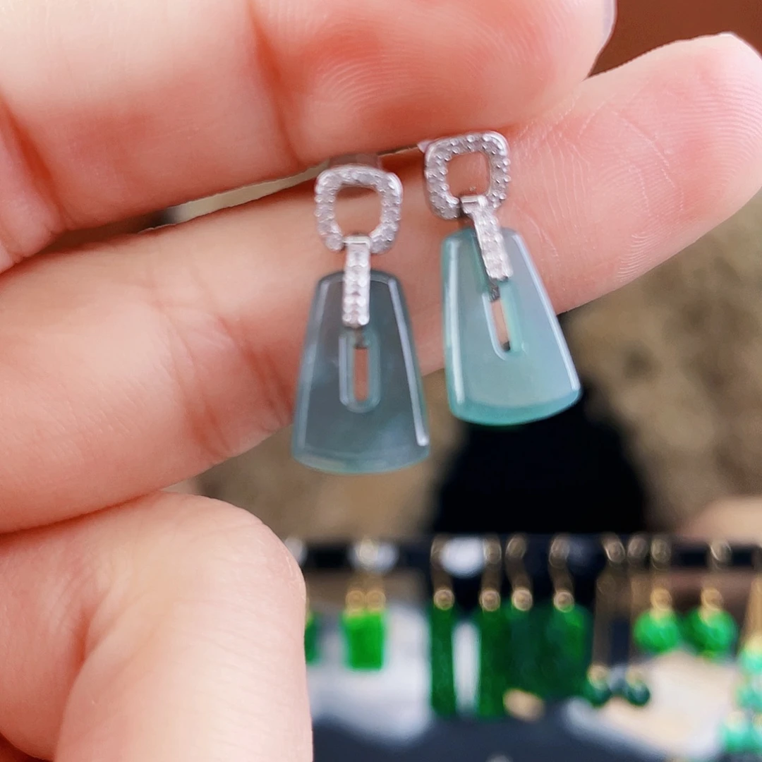 翡翠银S925镶嵌耳饰