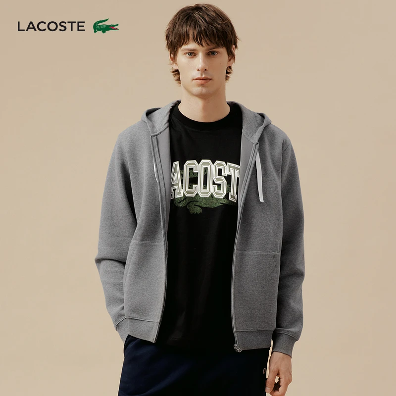 LACOSTE法国鳄鱼男装时尚透气休闲拉链连帽运动卫衣外套|SH8882