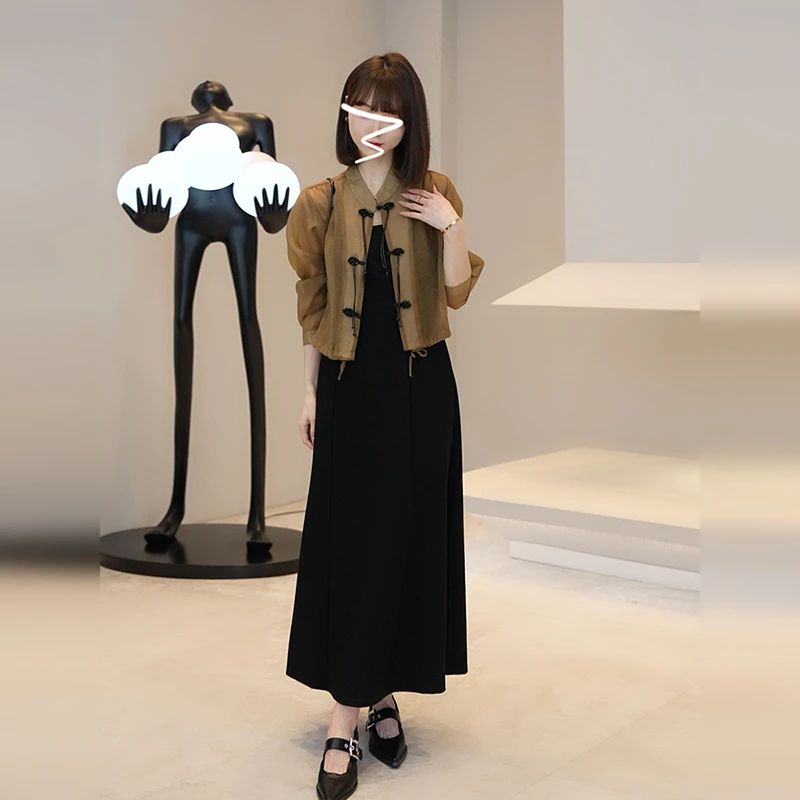 1325黑色吊带连衣裙子女夏季今年流行漂亮百搭长裙显瘦气质时尚