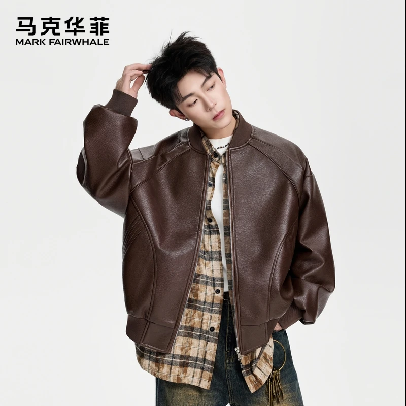 【仿皮】马克华菲夹克外套男士秋季百搭皮衣2025新款工装风机车服潮