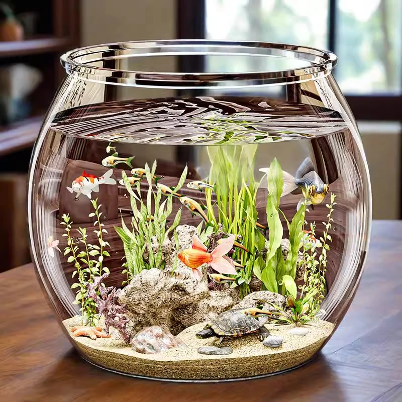 俏洁鱼缸家用圆形高透防摔耐摔仿玻璃小型客厅桌面金鱼乌龟生态缸