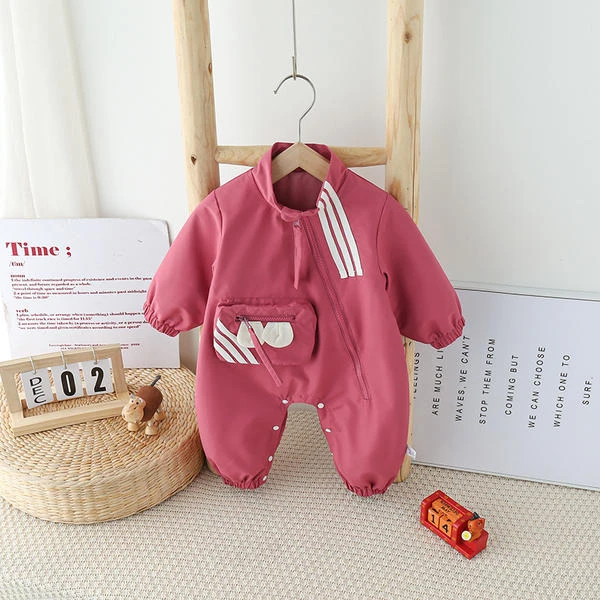 婴儿春秋运动冲锋衣宝宝洋气休闲外出服新生儿双层爬服婴儿连体衣