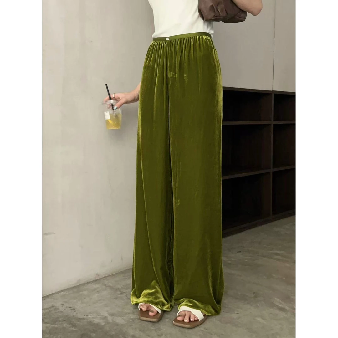 KIKI严选：7558-YER家欧货南油高级感百搭气质丝绒阔腿裤休闲裤