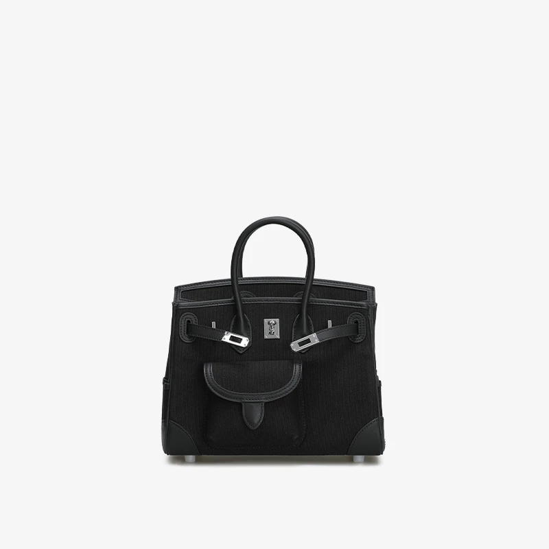 CaitinKaie轻奢----真皮拼帆布手提包1186大容量通勤托特包口袋包