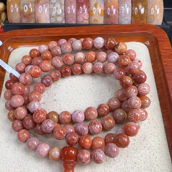 硅化玉手链未镶嵌卡8橘红颗颗花