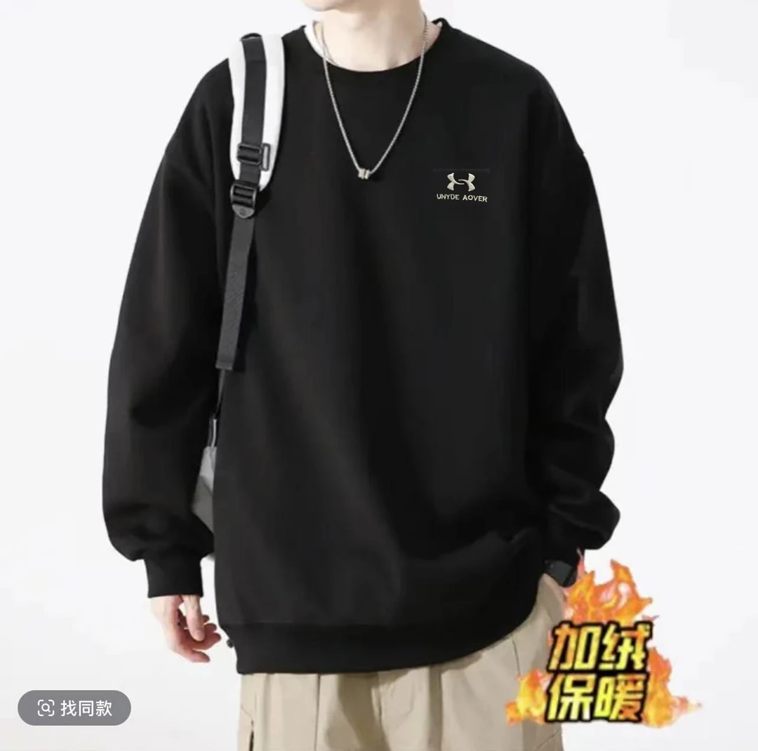 [加绒】2025新款宽松圆领加绒加厚卫衣情侣长袖男圆领上衣-刺绣-X