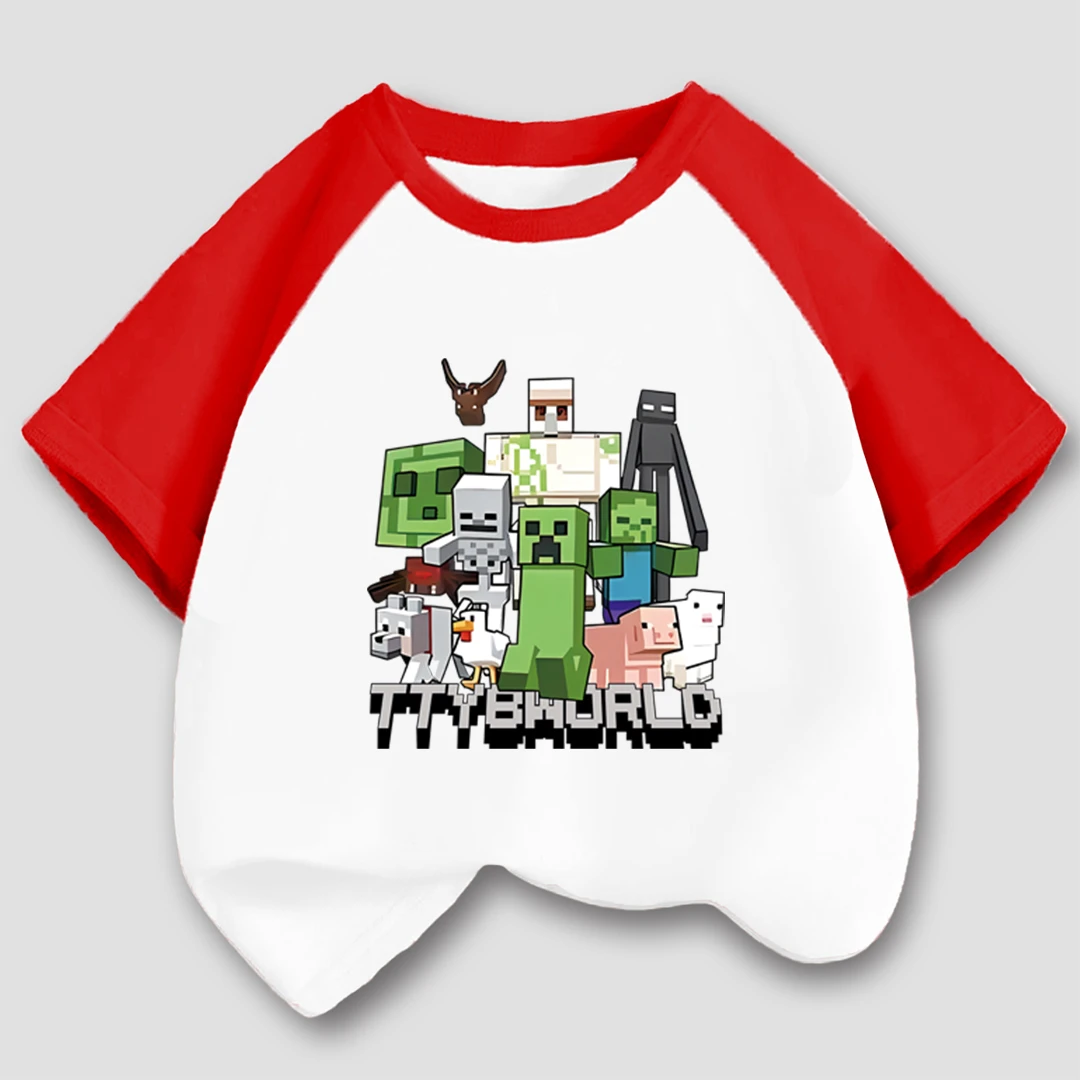 儿童插肩短袖夏季纯棉我的世界联名上衣中小童男女童T恤2025新款