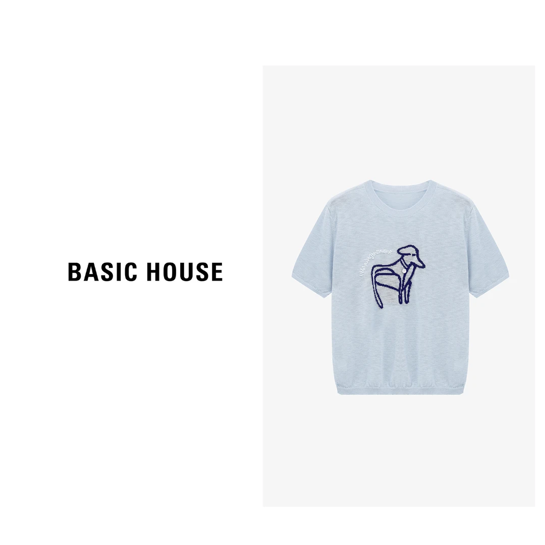Basic House/百家好夏季凉感卡通简约短袖针织衫-B0625B5CMX2