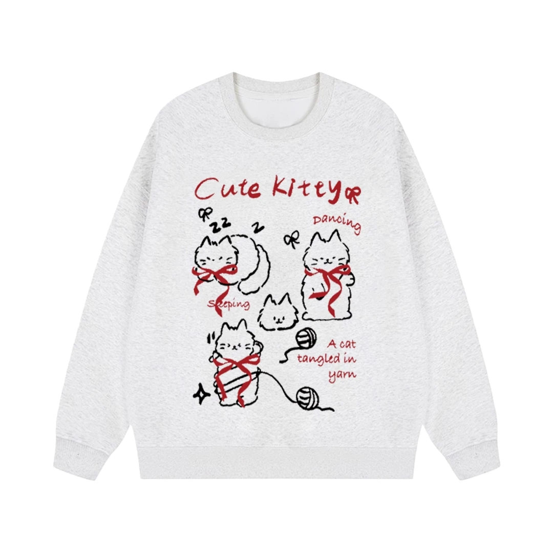 大码300斤韩系卡通慵懒感圆领卫衣男女秋冬潮流宽松显瘦重磅上衣