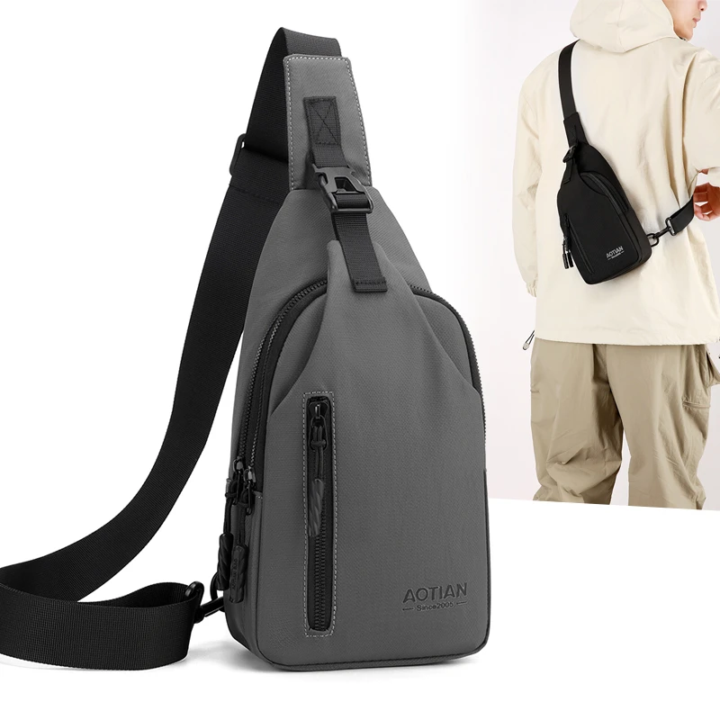 奥天2025新款男士轻便胸包休闲单肩斜挎包小号多口袋通勤上班背包
