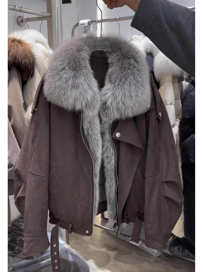 时尚咖色大毛领工装派克服女冬季新款高级感气质宽松保暖棉服外套