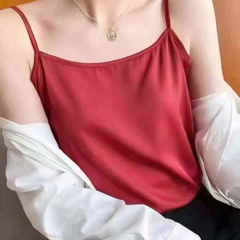 不退换 春夏百搭酒红色内搭吊带背心1300362