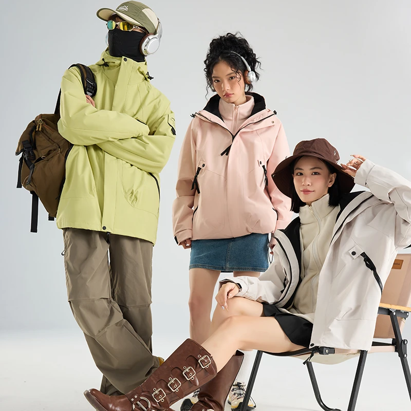 jiaoxiake/蕉下客透气防水防风户外情侣连帽三合一冲锋外套
