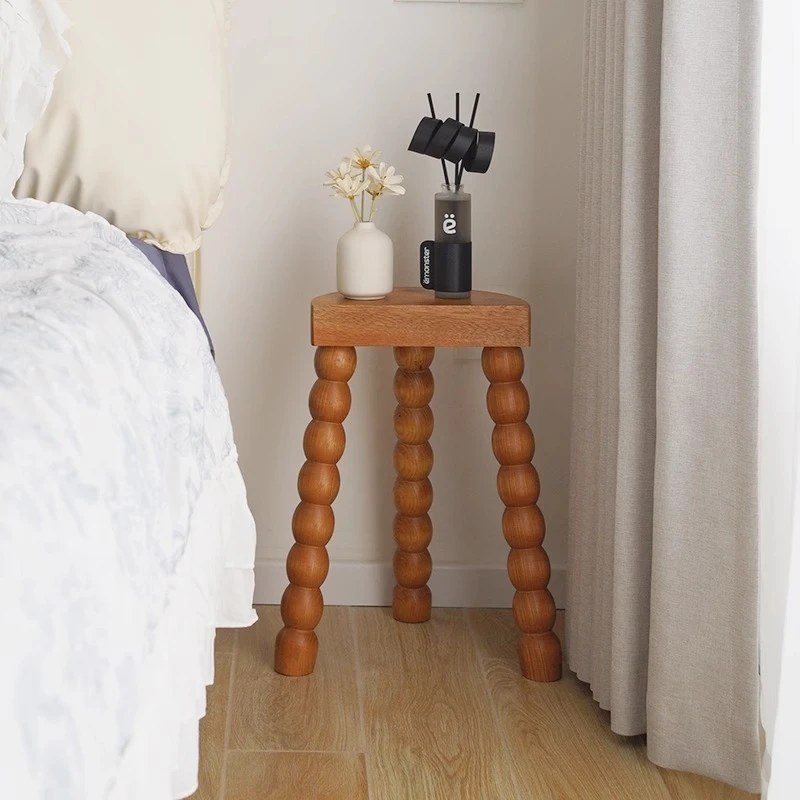 都多爱家法式复古实木矮凳中古边几床头柜圆凳换鞋凳化妆凳小凳子