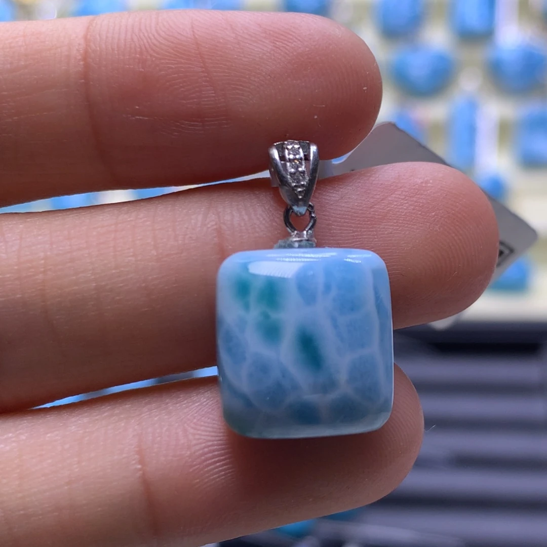 针钠钙石（海纹石）银S925镶嵌吊坠(不含链)无事牌吊坠色差略异
