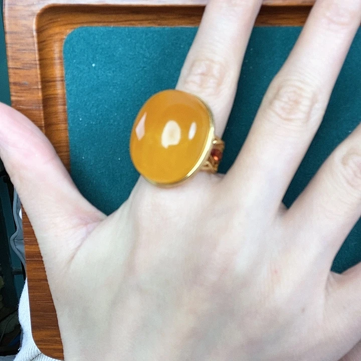 蜜蜡戒指银S925镶嵌戒指