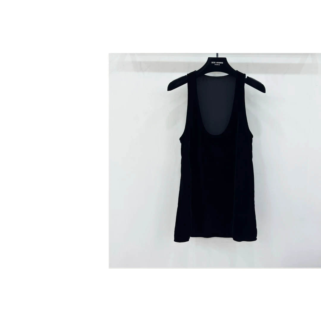 JIAYE CHAN洋气复古黑色U领无袖背心上衣