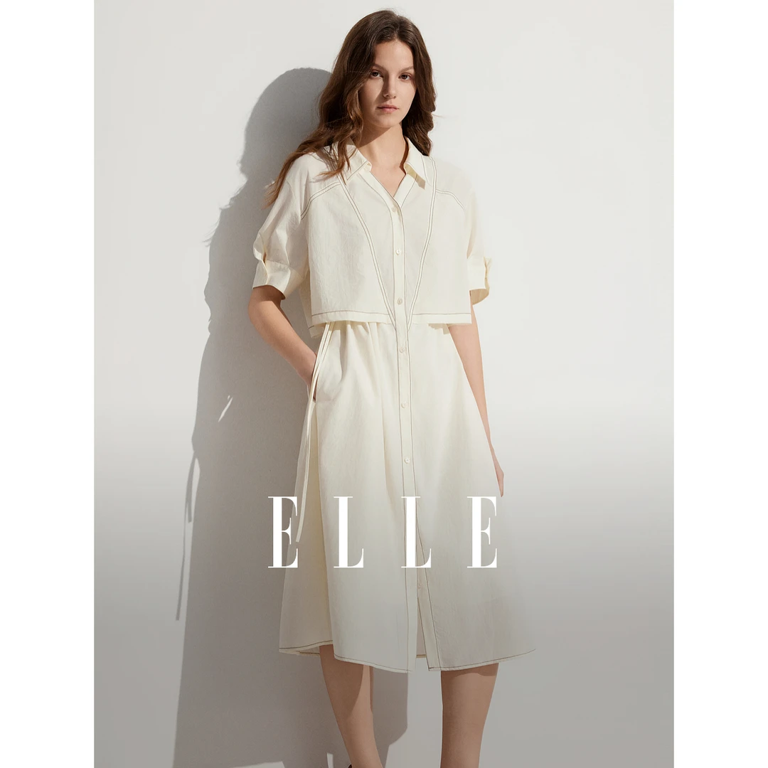 【黄蓉推荐】ELLE女装连衣裙2024夏季风感波粒高贵小个子-EL48506