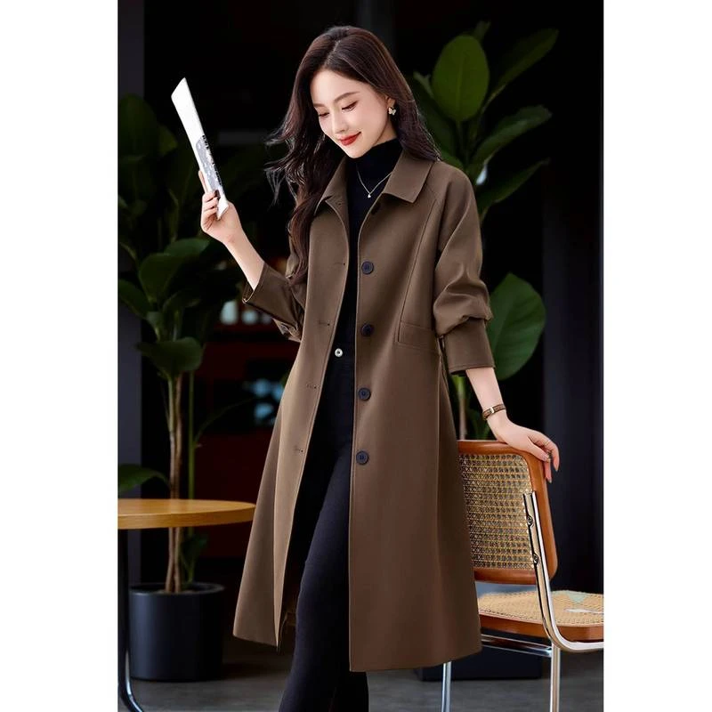 英伦风咖色风衣外套女2025春秋款小个子气质百搭收腰过膝长款大衣