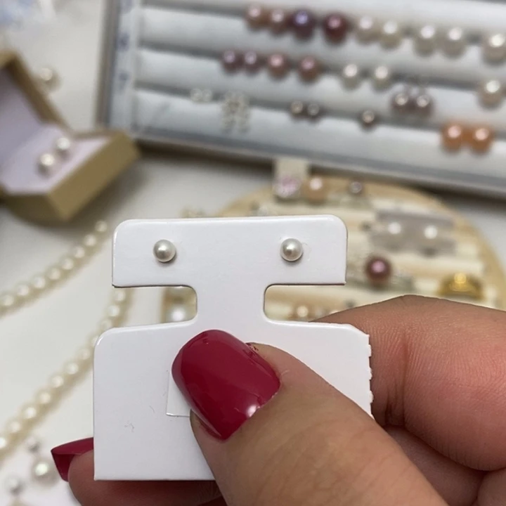 白珍珠耳钉3m淡水珍珠银S925镶嵌