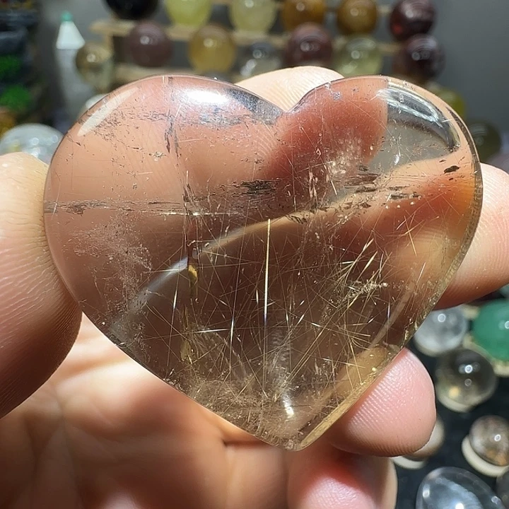 未镶嵌珠宝半成品水晶发晶茶爱心