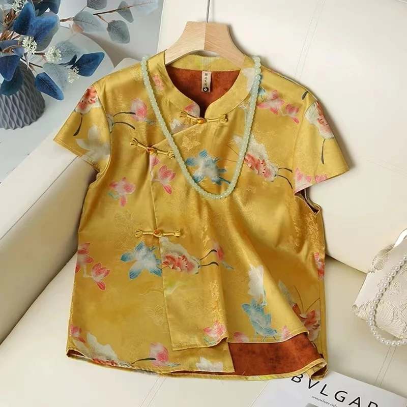 【小飞蝶】新中式短款显瘦不规则下摆小马甲女 带袖中国风时尚衬衫