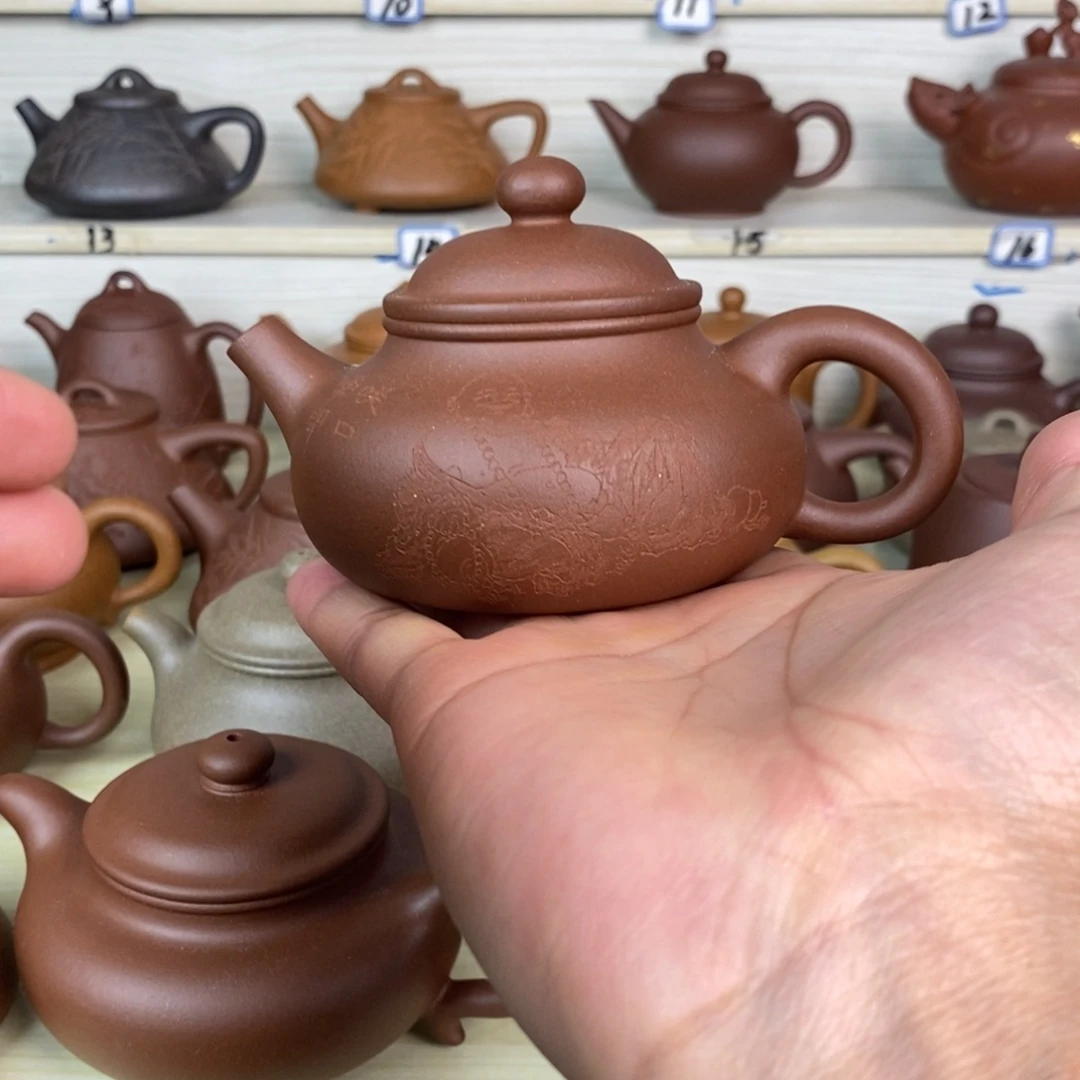 茶壶紫砂容天原矿深井紫泥刻绘款150cc左右0添加