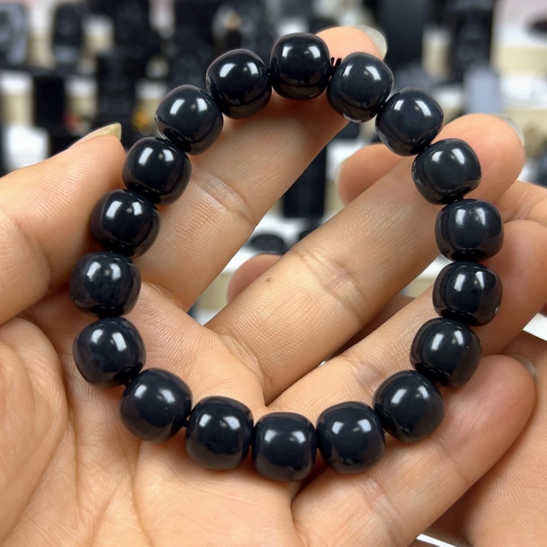 和田玉（墨玉）未镶嵌颈饰卡12老型灰调手串