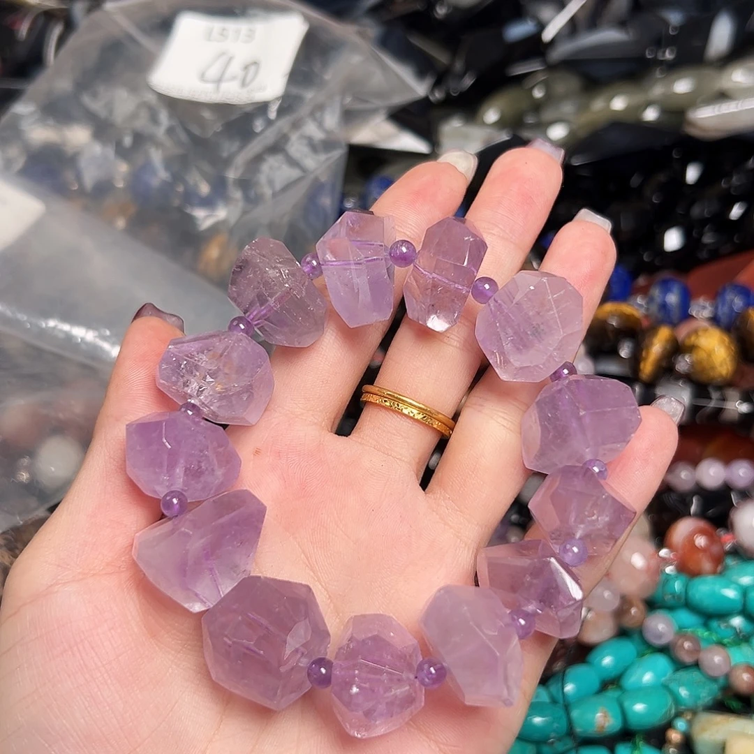 玛瑙/玉髓足银镶嵌珠宝半成品L706。天然紫水晶硬切一条拍二发一