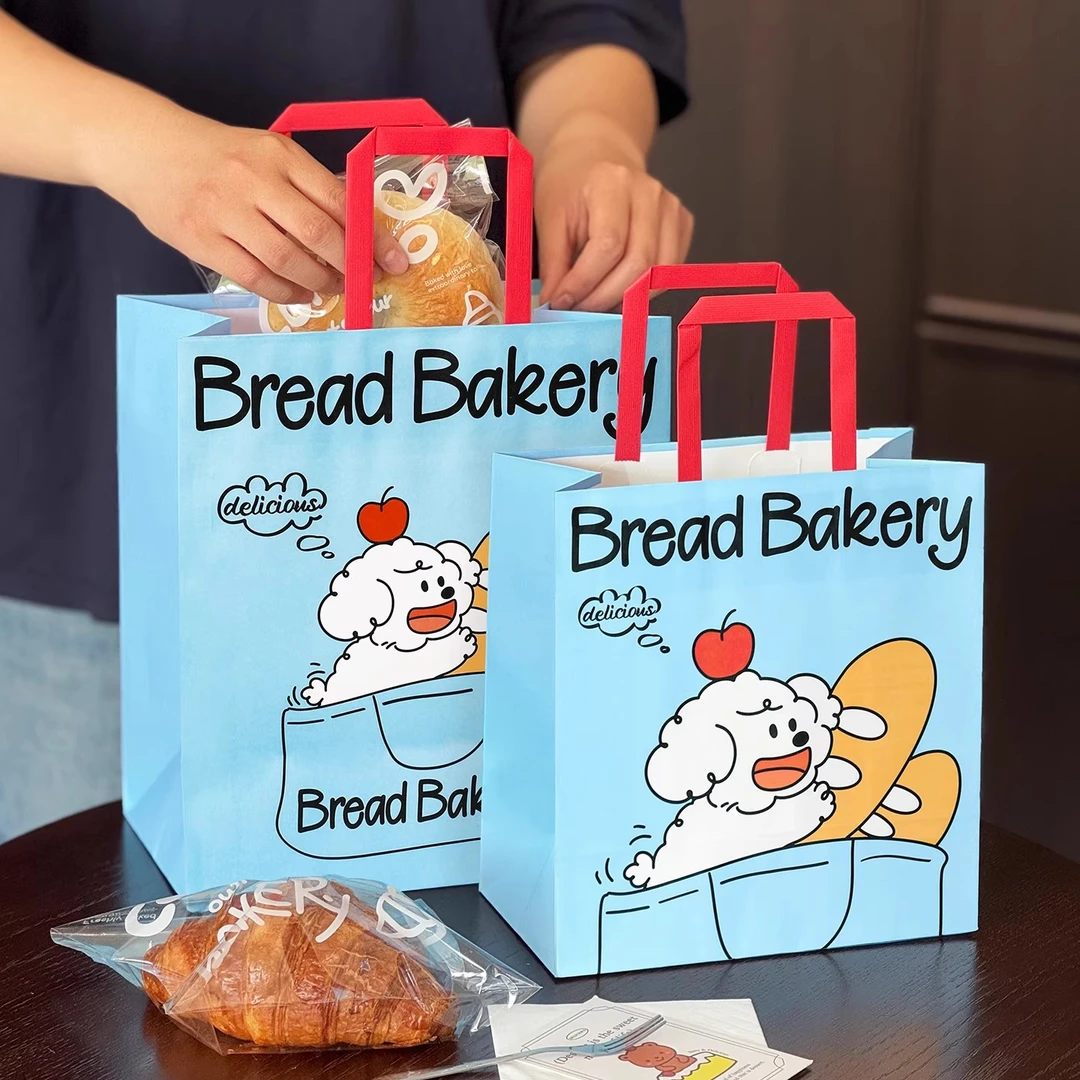 烘焙手提袋甜品打包袋牛皮纸袋宠物蛋糕外卖包装面包袋手提纸袋