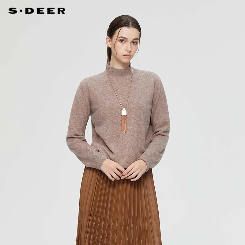 S·DEER圣迪奥秋季新款纯色半高领百搭修身套头打底内搭针织衫