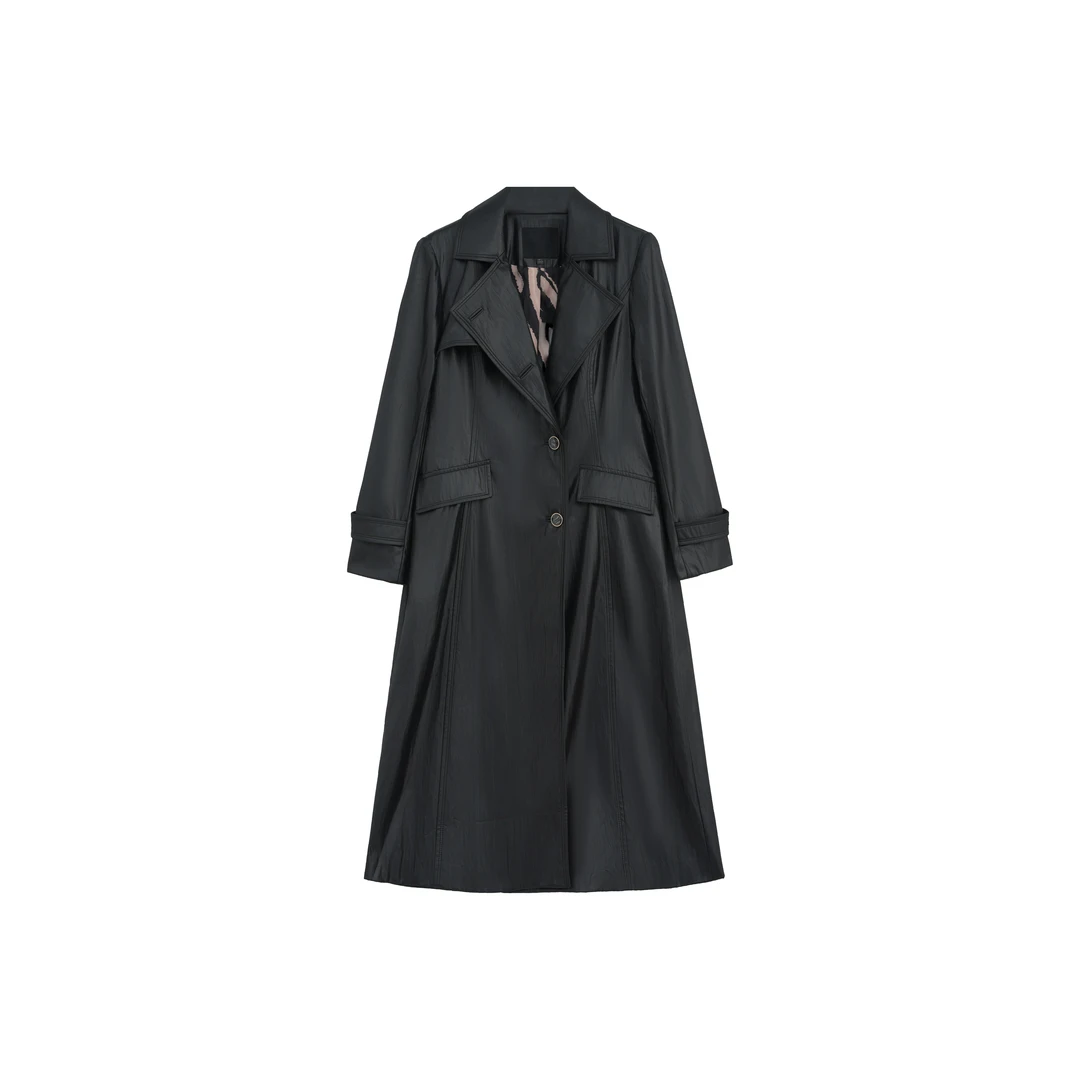 【黎黎姐专属价】春季翻领黑色长款女标准风衣长袖大衣EF3245233103