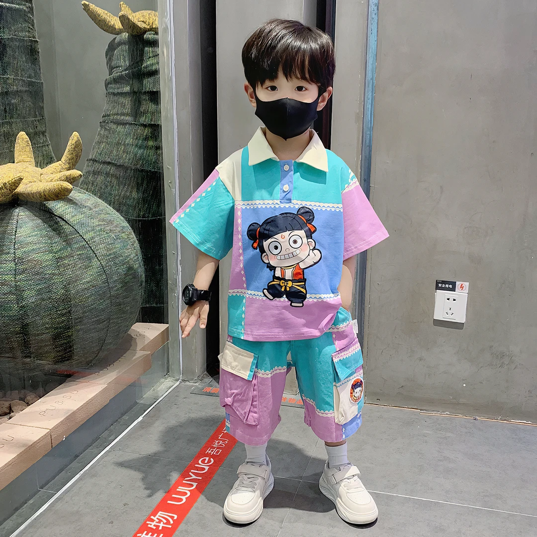 哪吒衣服男童夏季套装2025新款男宝宝夏装儿童polo衫潮酷男孩童装