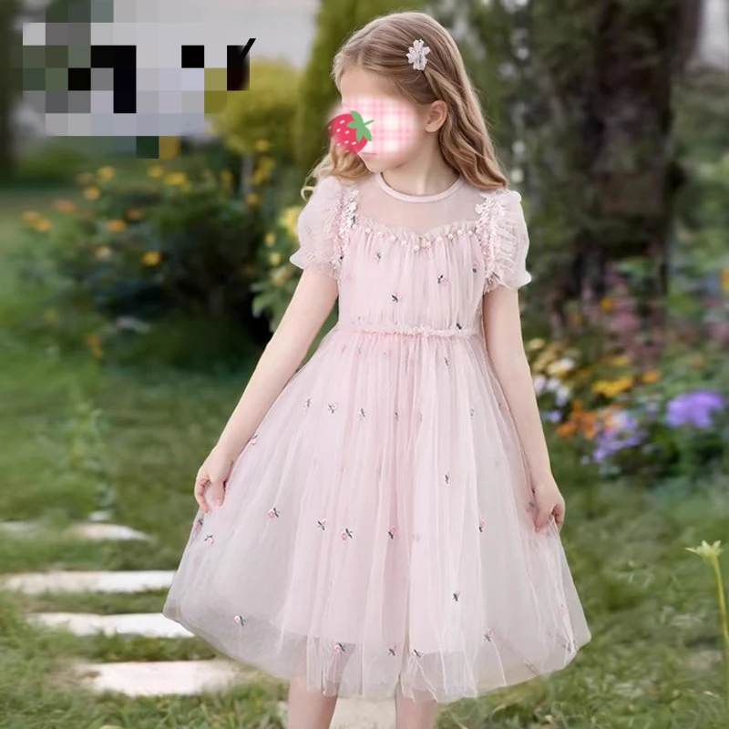 2025098夏季小女孩甜美小花朵碎花公主女童短袖连衣裙儿童裙子