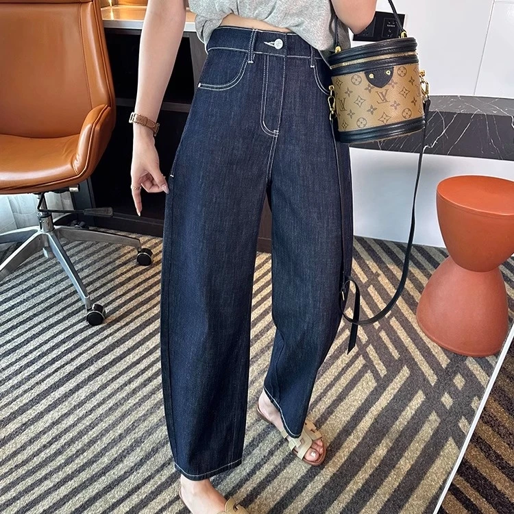 百搭高腰九分弯刀牛仔裤女夏季薄款小个子梨形身材宽松显瘦香蕉裤