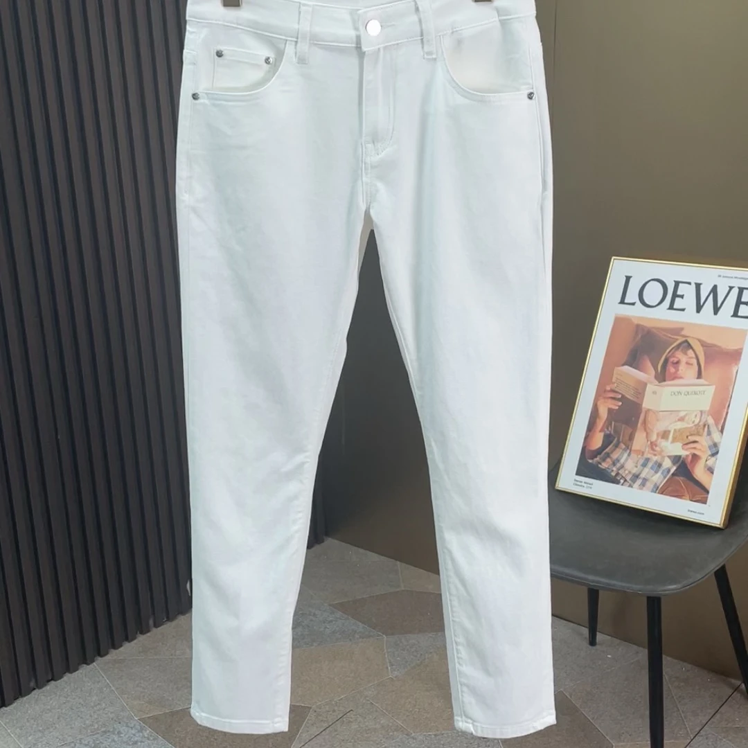 2025夏季九分裤白色男士牛仔裤休闲裤百搭大气修身中腰弹力