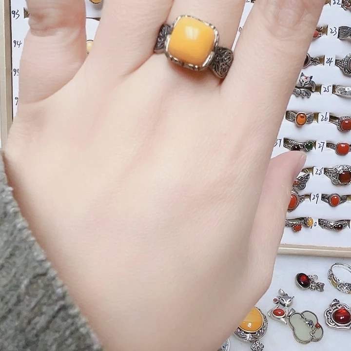 蜜蜡银S925镶嵌戒指