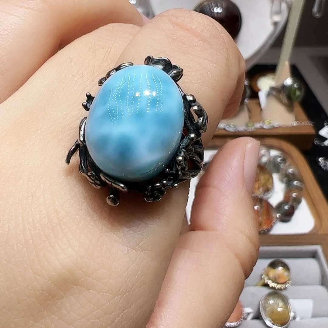 H***g银S925镶嵌针钠钙石（海纹石）珠宝半成品